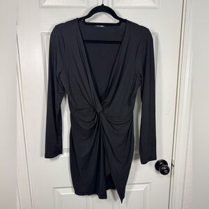 Fashion Nova Sleek Black Mini Dress Deep Neckline